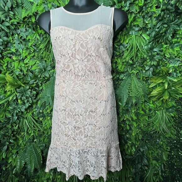 FLJ Studio Dress Women Plus 1XL Peach Orange Lace Sequins Ruffle Hem NWT 0215 - Picture 6 of 13